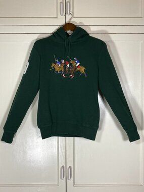 POLO RALPH LAUREN Green Triple Pony Embroider Fleece Hoodie Number 3 Sz S ($160)